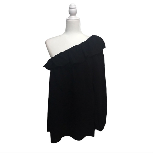 French Connection Black Evening Dew One-Shoulder Top 10 - Picture 11 of 11